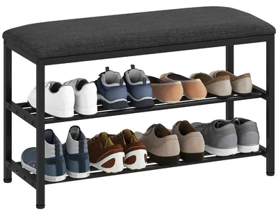 Produktbild von Schuhbank mit Sitzfläche, Sitzbank mit Stauraum, Schuhregal mit 2 offene Fächer, Sitzbank 81 x 31 x 50 cm Schwarz