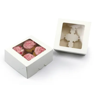 Produktbild von Miss Bakery's House Cupcake Box mit Fenster - 4er - Weiß - 10 Stück - Transportschachtel - Muffins und Cupcakes geschützt Aufbewahren und Mitnehmen