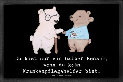 Produktbild von Mr. & Mrs. Panda Fussmatte Krankenpflegehelfer Herz 40 x 60 cm - Schwarz - Geschenk, Türmatte, Beruf, Pflegekraft, Spruch, Bodenvorleger, Witzig, Ausbildung, Schmutzmatte