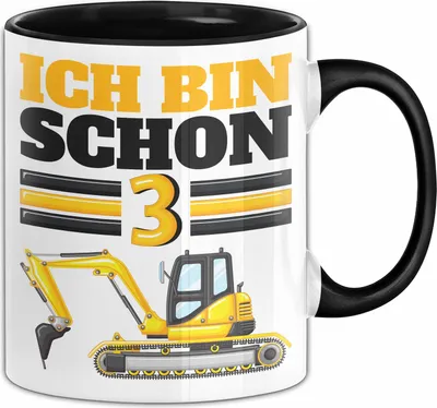 Produktbild von 3. Geburtstag Geschenk Tasse Becher Jungs Bagger Ich Bin Schon 3 (Schwarz)