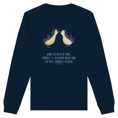 Produktbild von Mr. & Mrs. Panda Baumwoll Pullover Pinguine Kuss Größe XL - French Navy - Geschenk, Hochzeitstag, für Partner, Freundin, Liebesbeweis, Valentinstag, Pulli, Sweatshirt