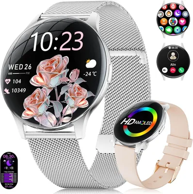 Produktbild von Smartwatch Damen, 7,99 mm Ultra-Dünn, 1,43" HD Always-On Display, IP68 Wasserdicht, 100+ Sportmodi, Herz-/Schlaftracking, Anruf- & Nachrichtenfunktion