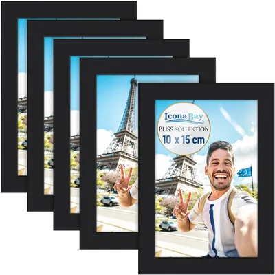 Productafbeelding van Fotolijstjes - Set van 5 - Geschikt om neer te zetten of aan de muur te hangen - Zwart - 10x15 cm