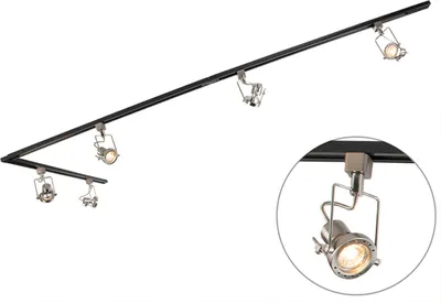 Zdjęcie produktu dla QAZQA – nowoczesny system szynowy I Reflektor punktowy I Reflektor sufitowy I Reflektor z 5-punktowym spotem I Reflektor punktowy I Reflektor sufitowy I Reflektor sufitowy I Reflektor I Lampa I Oprawa oświetleniowa 1-fazowa czarna ze stalą