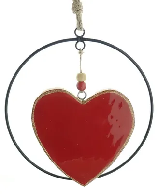 Produktbild von Weihnachtsanhänger Herz Rot mit schwarzem Ring Ø 20 cm - Holz & Metall