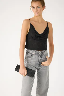 Produktbild von Top-Body mit tiefem Ausschnitt und Steinverzierungen, Black, S