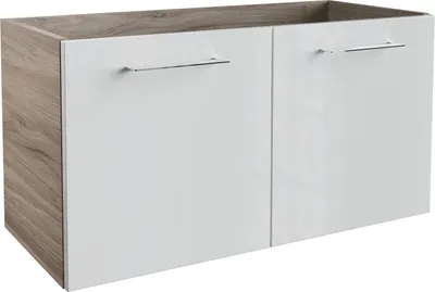 Produktbild von FACKELMANN Waschtischunterschrank LIMA / Badschrank mit Soft-Close-System / Maße (B x H x T): ca. 80 x 42 x 35 cm / hochwertiger Badezimmerschrank / Korpus: Braun / Front: Weiß Hochglanz