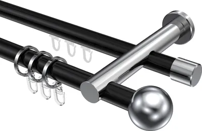 Produktbild von Interdeco Rundrohr-Innenlaufstange / Gardinenstange (Kombination) Schwarz / Chrom, Typ Platon Luino (Kugel), 20 mm Ø 2-läufig, 320 cm
