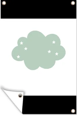 Produktbild von MuchoWow® 80x120 cm Outdoor-Poster Gartendeko Sichtschutz Garten Poster für den Garten  Wolke - Mädchen - Jungen - Sterne - Pastell - Kind