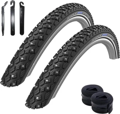 Produktbild von Angebot-Set / 2 x Schwalbe Marathon Winter Plus Schwarz mit Reflex 47-559 (26 x 1.75) + 2 Schwalbe Schläuche SV13 inkl. 3 Reifenheber