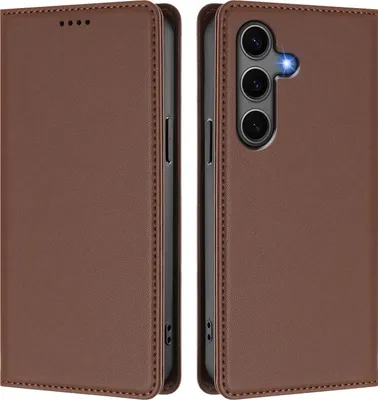 Image de Étui en cuir pour Samsung Galaxy S25+ / S24+, étui à rabat magnétique en cuirPolyuréthaneavec support, marron