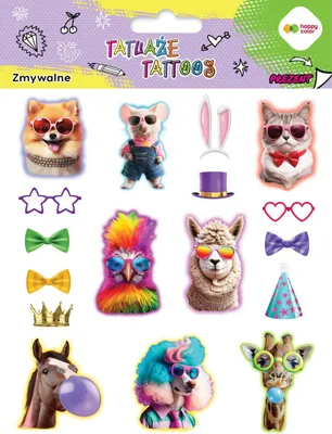 Immagine prodotto di Animali divertenti Happy Color tatuaggi lavabili