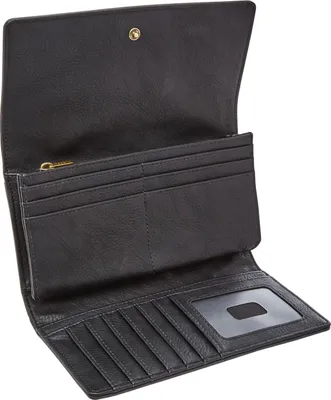 Image de FOSSIL Cuir porte-monnaie Logan Flap Clutch Black noir