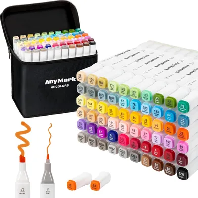 Produktbild von Alkoholmarker 60 Farben, doppelte Spitze, schnelltrocknend, für Illustrationen, Manga, Handlettering