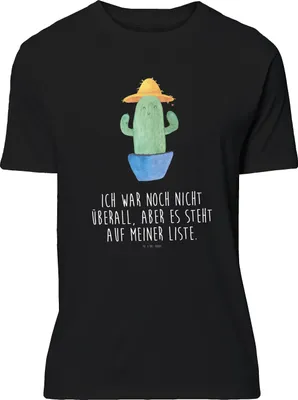 Produktbild von Mr. & Mrs. Panda S T-Shirt Kaktus Hut - Schwarz - Geschenk, Rundhals, Geschenkidee, Weltenbummler, Reisetagebuch, Shirt, Reisen, Kakteen, oberteil, Spruch, Tshirt