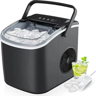 Image de Machine à glaçons compacte - Modèle de table IM016 - 9 glaçons en 6 minutes - 12 kg/24 h - Autonettoyante - Portable - Prise européenne - Noir