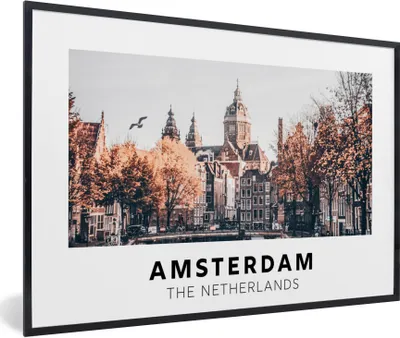 Produktbild von MuchoWow® Gerahmtes Poster Amsterdam - Niederlande - Brücke 90x60 cm - Poster mit Schwarzem Bilderrahmen Wandposter Rahmen Foto Bilder - Fotorahmen - Foto-Plakat