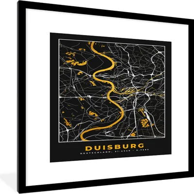 Produktbild von MuchoWow® Gerahmtes Poster Duisburg - Deutschland - Stadtplan - Karte - Gold 40x40 cm - Poster mit Schwarzem Bilderrahmen Wandposter Rahmen Foto Bilder - Poster - Plakat im Rahmen