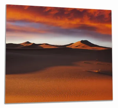 Produktbild von Wallario Herdabdeckplatte aus Glas, Größe 60 x 52 cm 1-teilig, Motiv Sahara Wüste II - Sanddünen im Sonnenuntergang