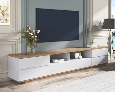 Produktbild von Lowboard moderner TV-Schrank in weißer Ausführung (für Wohnzimmer Schlafzimmer), TV-Board Fernsehschrank Kommode für Fernseher 180 x 38 x 46