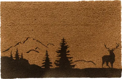 Image de Tapis d'entrée Relaxdays en coco 80 x 50 cm, motif cerf, antidérapant, résistant aux intempéries, pour l'intérieur et l'extérieur, naturel/noir