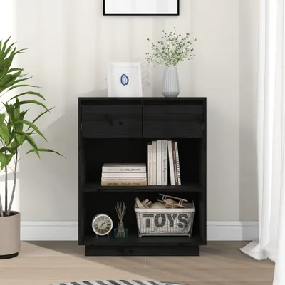 Image de vidaXL Armoire d'appoint noire 60x34x75 cm Pin massif