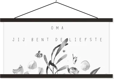 Produktbild von MuchoWow® Textilposter Oma - Liebe Oma - Blumen - Zitate - Geschenk zum Muttertag - schwarz-weiß 120x60 cm mit schwarzem Rahmen - Dekoration Schlafzimmer