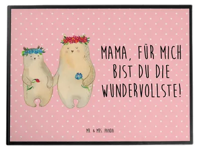Produktbild von Mr. & Mrs. Panda schreibtischunterlage Bären mit Blumenkranz - Rot Pastell - Geschenk, Unterlage Schreibtisch, Mama, Muttertag, Kinder, malunterlagen, Lieblingsmensch