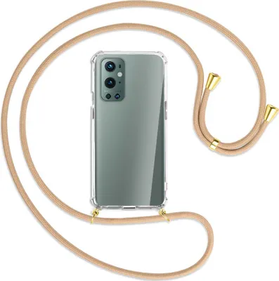 Produktbild von Handykette Backcover-Schutzhülle mit Band (Metall goldfarben) für OnePlus 9 Pro - beige