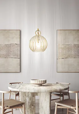 Immagine prodotto di Lampada a Sospensione in Vetro Plissettato Cognac Specchiato e Ottone Brunito, Struttura in Metallo e Alluminio, Attacco E27, D.32cm H.191cm - Perenz