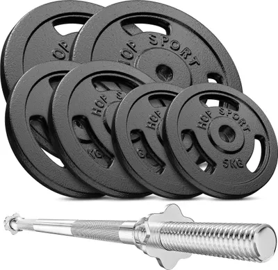 Produktbild von Hop-Sport 69kg Gusseisen Hantel-Set Langhantel Set Langhantelstange 167cm Gewichte