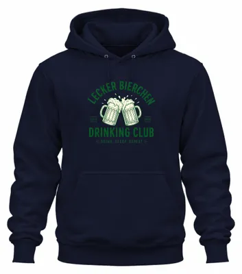 Productafbeelding van Lecker Bierchen: Hoodie met opdruk "Drinking Club", "Saufen Party", "Stammtisch", marineblauw, maat S