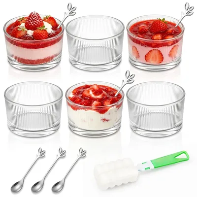 6 Dessertgläser 200ml aus Glas, transparent, mit Löffeln