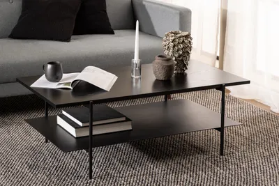 Zdjęcie produktu dla Couchtisch >Angus< in schwarz, MDF, Stahl - 115x40x60cm (BxHxT)