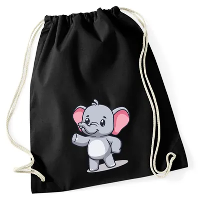 Produktbild von Huuraa Turnbeutel Elefant Comic 12 Liter Black Baumwolle Rucksack Geschenkidee