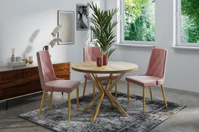 Produktbild von Runder Ausziehbarer Esstisch mit Goldenen X-Gestell Beinen - ⌀ 120-200 cm - Loft Industriell Design - für 8-12 Personen - Braun