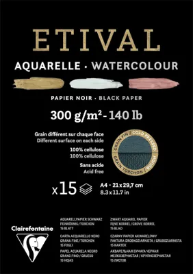Produktbild von Clairefontaine 5x schwarzes Aquarellpapier, Block 15 Blatt A4, 975318C