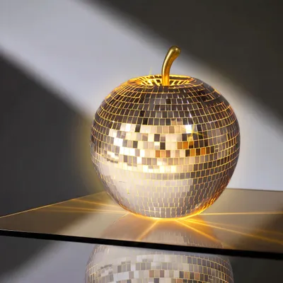 Produktbild von LED Glas Disco Apfel 16 cm - silber - Deko Frucht in Discokugel Optik mit Timer