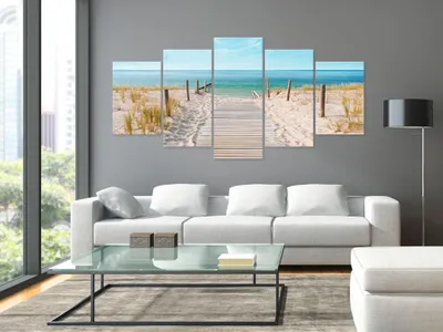 Produktbild von Akustikbild Meer Strand 200x100 cm Bilder Akustikschaum Hochleistungsschallabsorber Schallschutz Leinwand 5 tlg Wandbild Raumakustik Schalldämmung c-B-0051-b-n