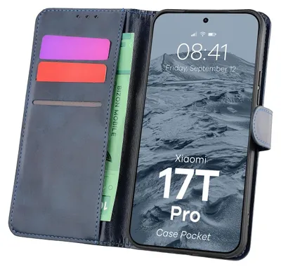 Produktbild von Handyhülle mit Klappe für Xiaomi 17T Pro, Bizon Case Pocket, Dunkelblau