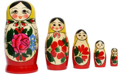 Produktbild von Semenovskaya Matroschka Babuschka russische Puppen Gelbes Tuch Set aus 5 Holzfiguren 11cm hoch
