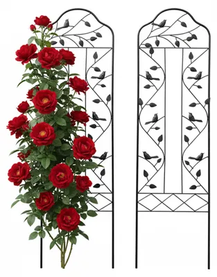Image de Treillis Relaxdays, lot de 2, H x L : 115 x 32 cm, style vintage, métal, support pour plantes grimpantes, treillis pour rosiers de jardin, noir