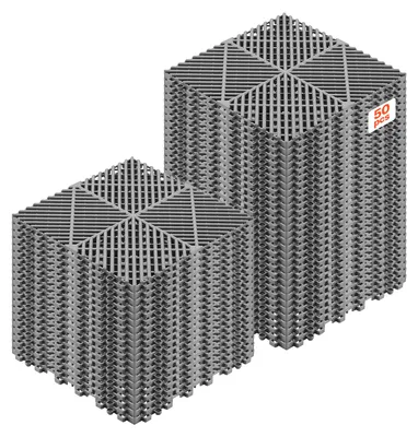 Produktbild von VEVOR Ineinandergreifende Drainagematten Set (50-tlg.) 31 x 31 cm, Garagenbodenfliesen Rutschfeste Klickfliesen aus PP, Modularer Garagenboden für Bad Küche Pool Außenbereich, Selbstentwässernd, Grau