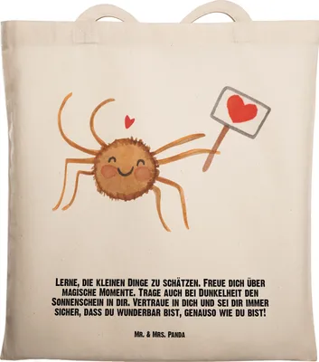Produktbild von Mr. & Mrs. Panda Beutel Spinne Agathe Motivation - Transparent - Geschenk, Uni Tasche, Shopping, Vertrauen, Laptoptasche, Einkaufstasche, Glück, Dankeschön, Liebe