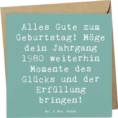 Produktbild von Mr. & Mrs. Panda Grußkarte Spruch 1980 Geburtstag - Meeresbrise - Geschenk, Geburtstagsgeschenk, doppelkarte, Leben genießen, Klappkarte, Alter, geboren, Happy Birthday