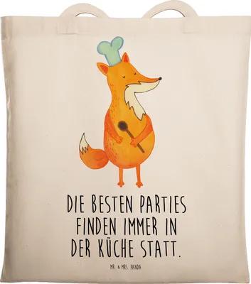 Produktbild von Mr. & Mrs. Panda Shopping Tasche Fuchs Koch - Transparent - Geschenk, Chefkoch, Bäcker, Schultasche, Hungrig, Einkaufstasche, Laptoptasche, Spruch Lustig, Beutel