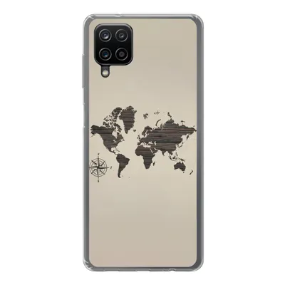 Produktbild von MuchoWow® Handyhülle Schutzhülle Hülle für Samsung Galaxy A12 Weltkarte - Holz - Braun Silikon Softcase Handy Hülle - Bild