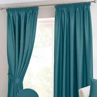 Produktbild von HOMESCAPES Verdunkelungsvorhang Kräuselband Chevron petrol 2 Stück 182 x 117 cm
