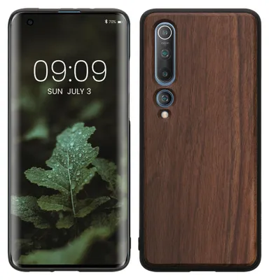 Produktbild von kwmobile Handyhülle für Xiaomi Mi 10 / Mi 10 Pro Hülle Holz - Case mit TPU Bumper - Stoßfestes Hardcase - Schutzhülle Cover in Dunkelbraun