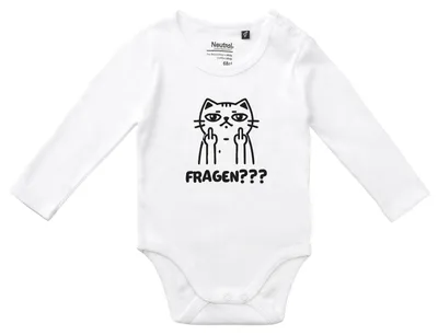 Produktbild von Huuraa Baby Body Fragen? grimmige Katze 74 White Baumwolle Fairtrade Langarmbody Geschenkidee